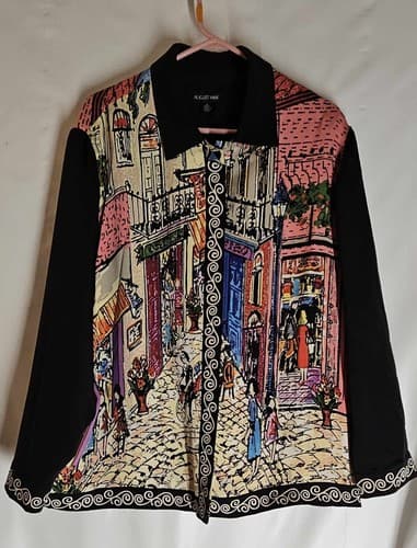 August Max Silk Button Jacket For Women Size 5 Abstract Designer Top