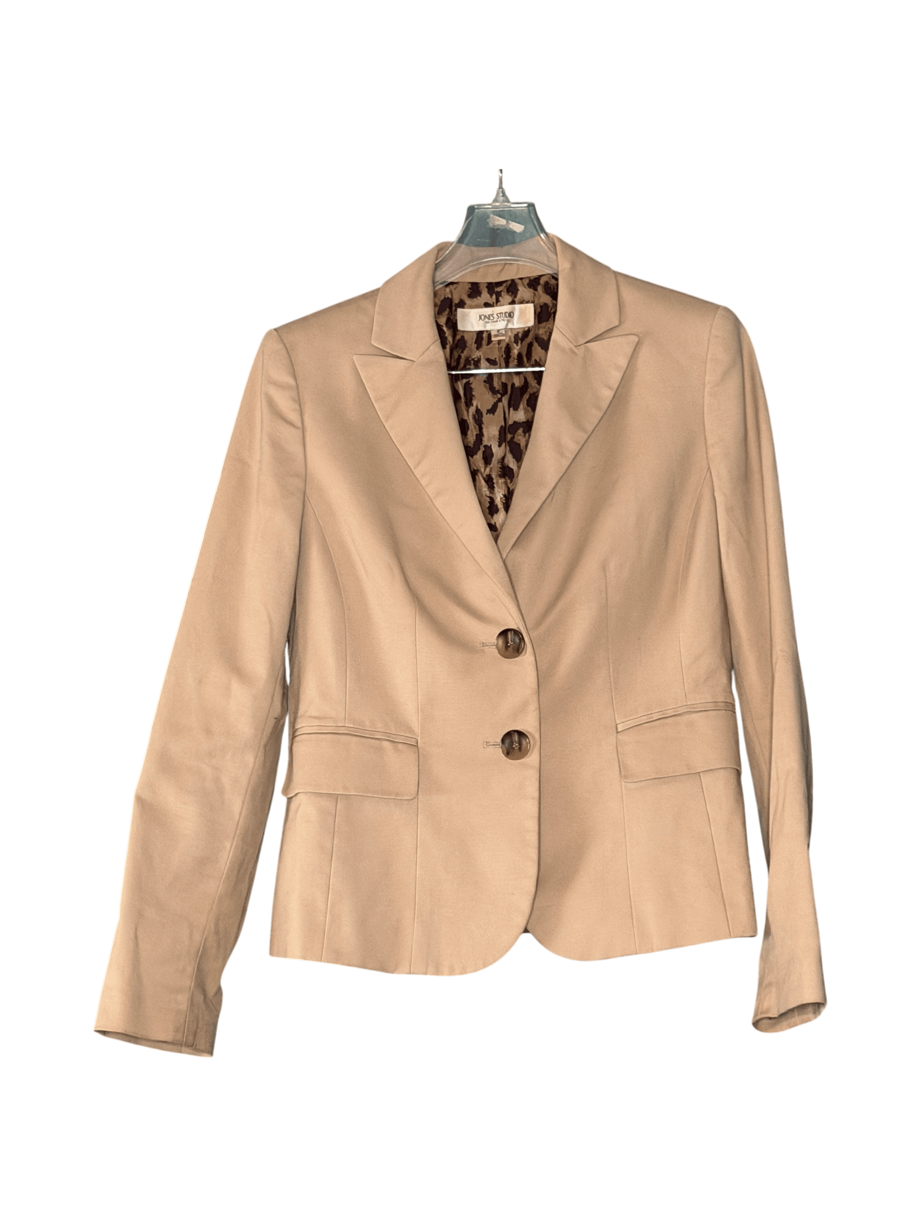 Jones Studio Beige Blazer with Leopard Print Lining