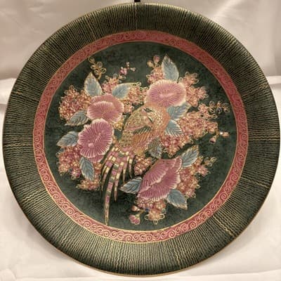 Chinese Famille Rose Raised Enamel Decorative Plate-10''-Green Pink Gold-Phoenix