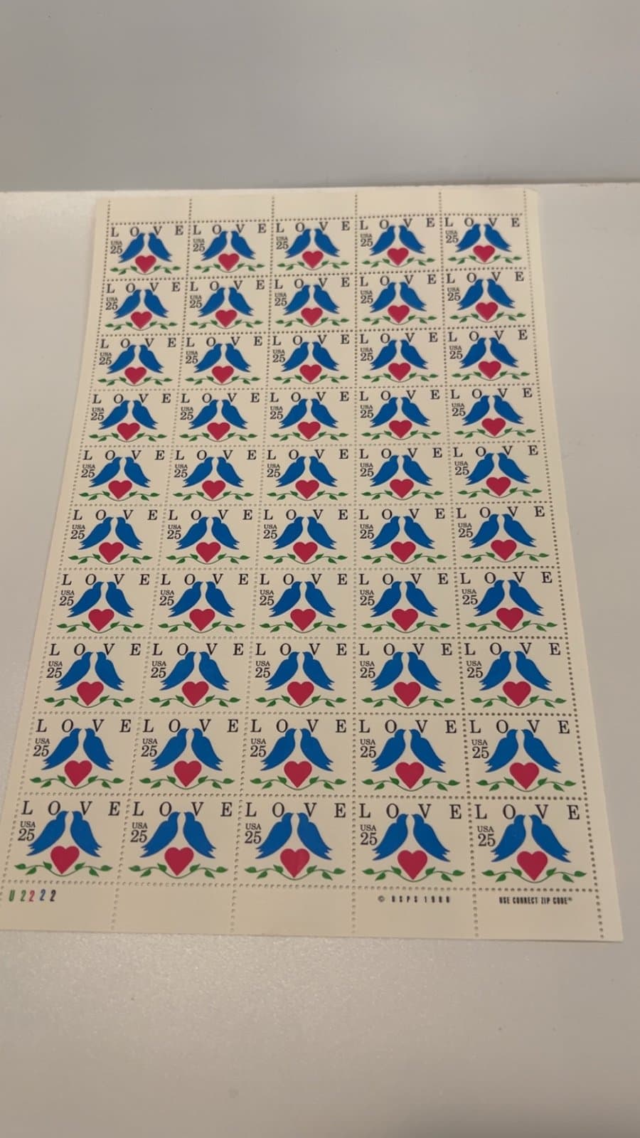 Scott #2440 Love Birds 25c Sheet of 50 Stamps