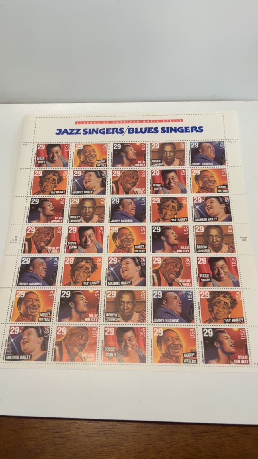 Scott #2854-2861 Jazz/Blues Singers Sheet of 35 29¢ Stamps (1994)