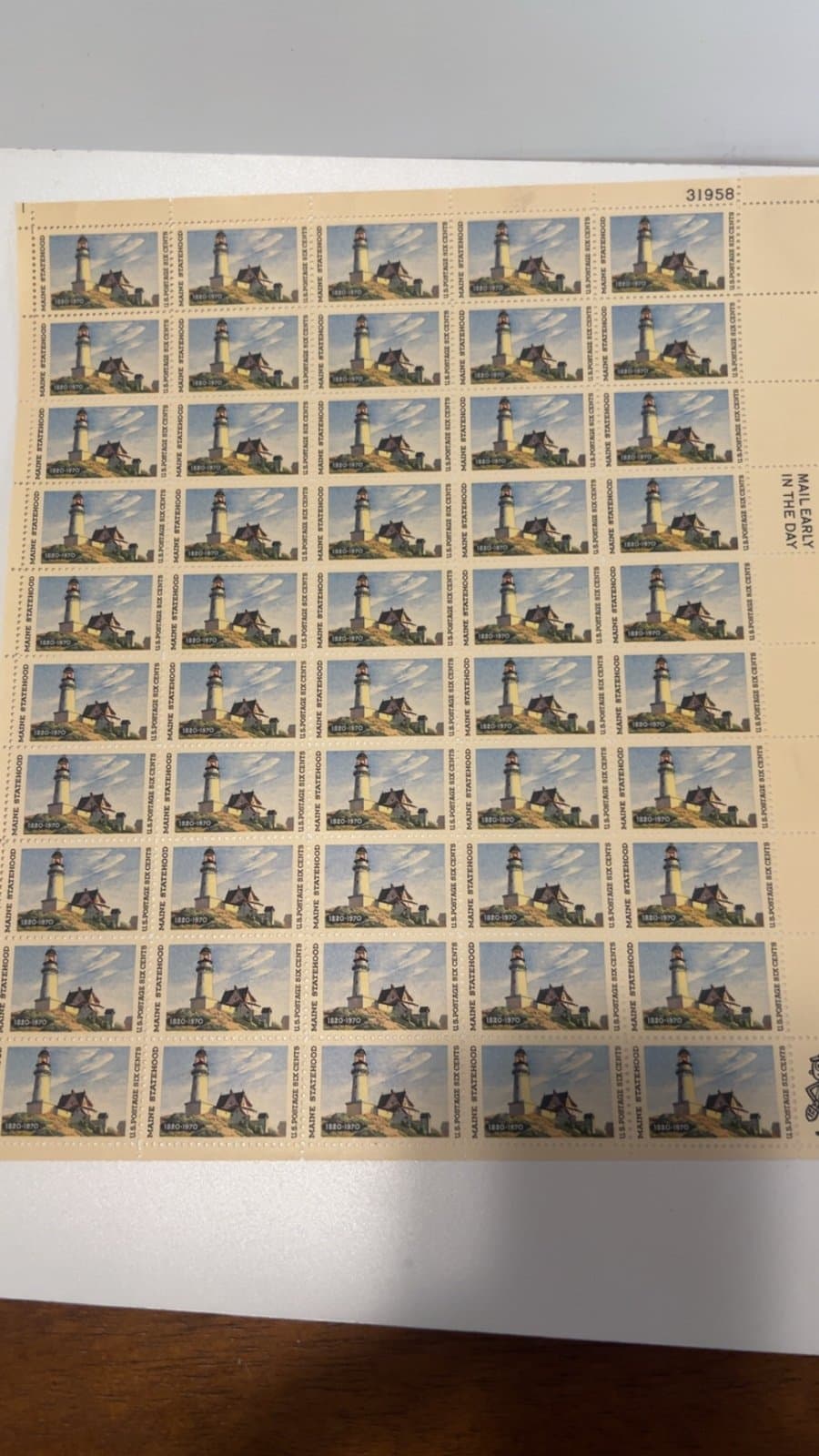 Scott #1391 Maine Statehood Lighthouse Pane of 50 6¢ Stamps (1970)