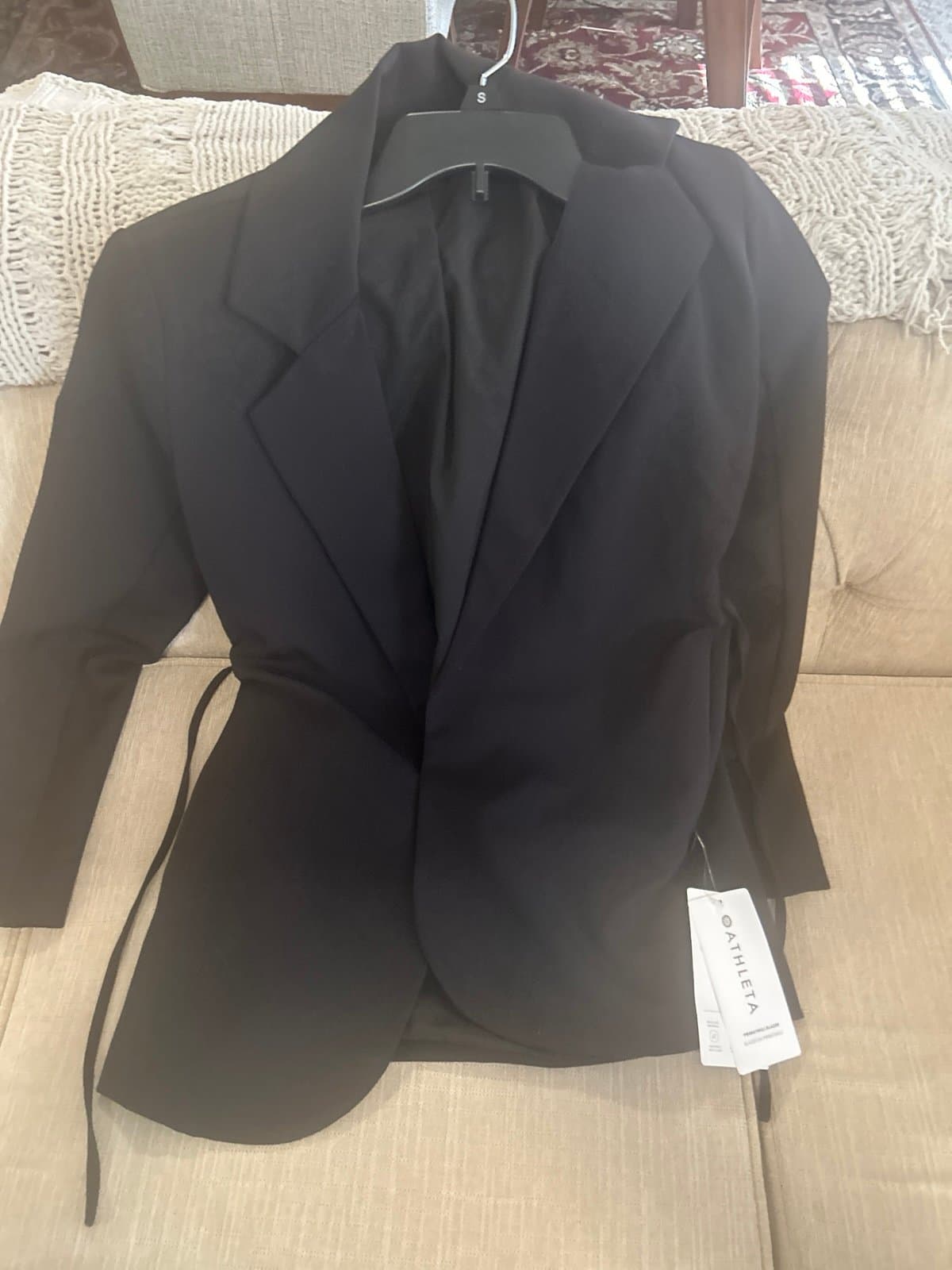 Athleta Endless Prima Twill Blazer Womens sz 0 Black Tie Waist Stretch Jacket