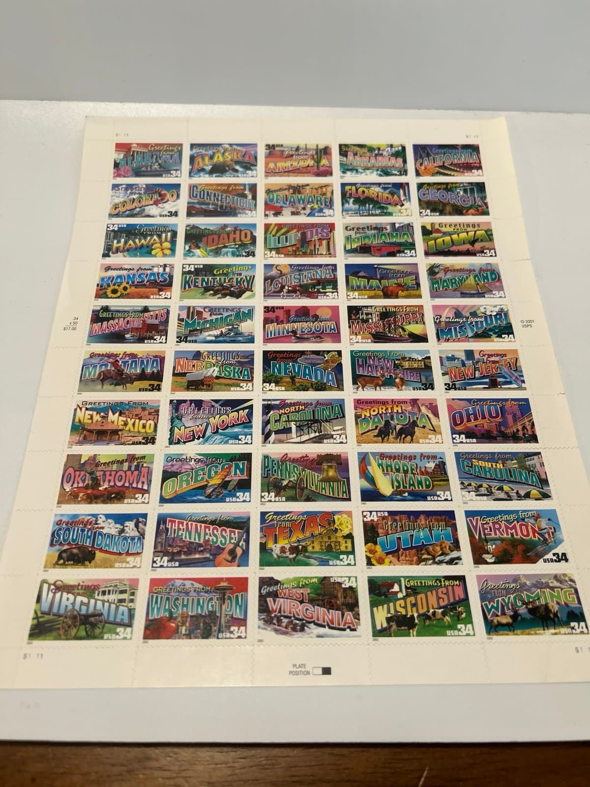 Scott #3561-3610: Greetings from America (.37) MNH Sheet of 50.