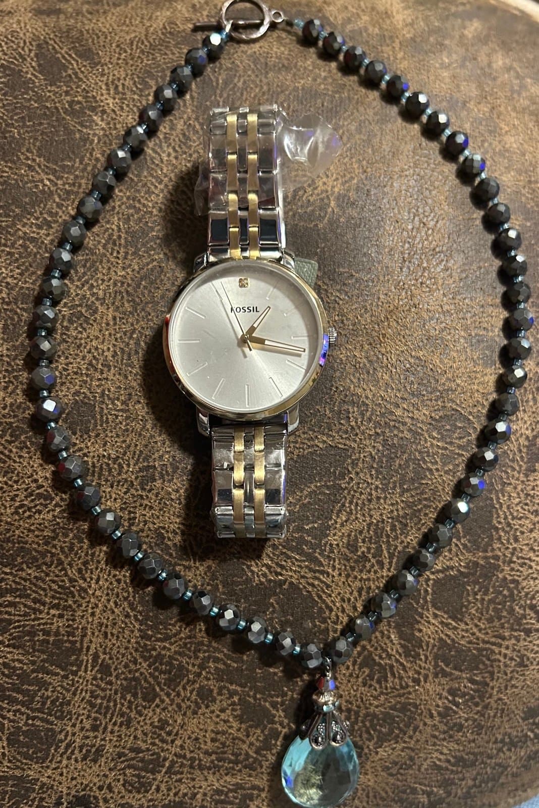 Ladies Fossil Watch and Crystal Necklace