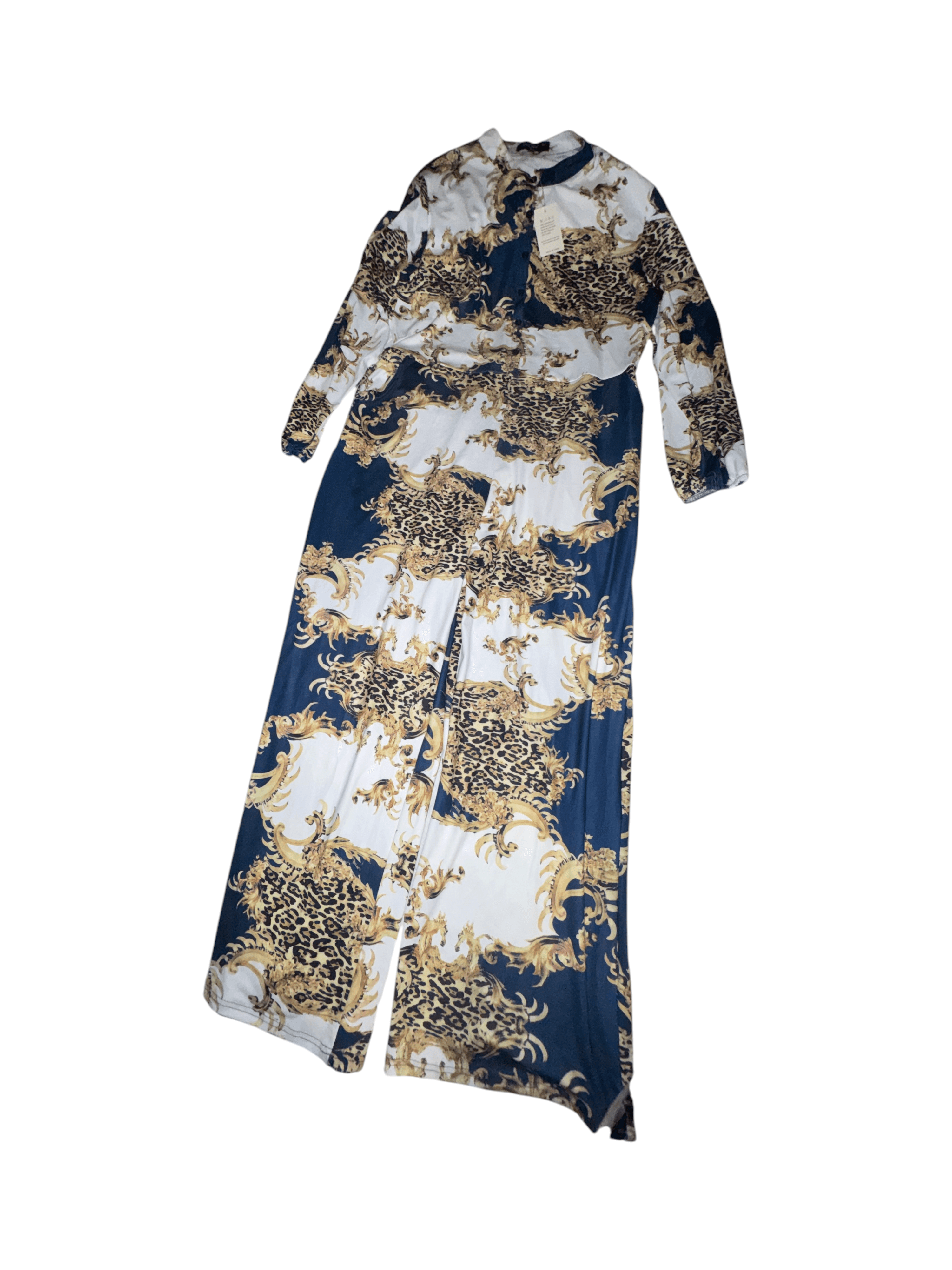 Baroque Print Long Sleeve Maxi Pant Suit 3xL