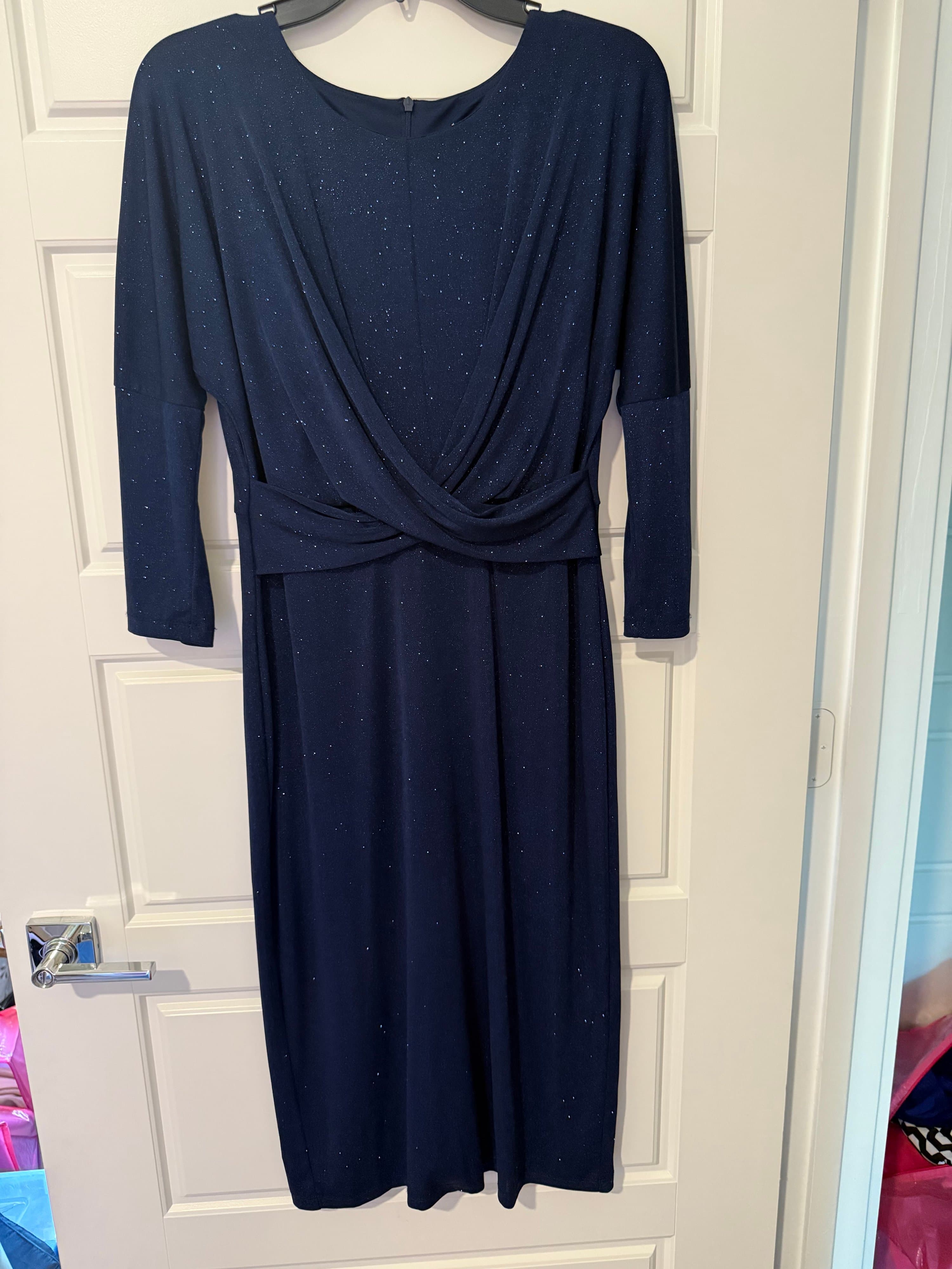 London Times Navy Glitter Dress Size US 6
