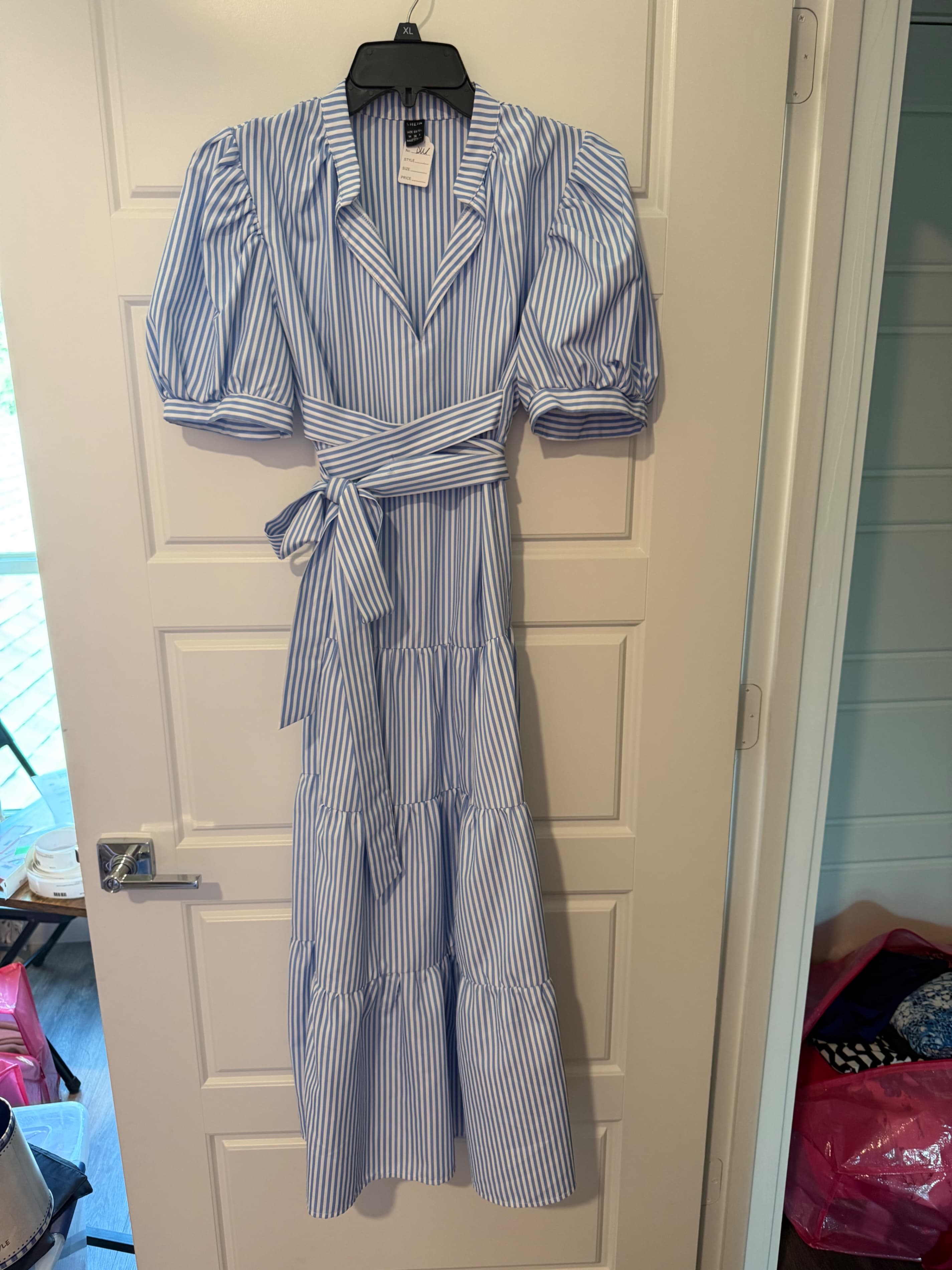 SHEIN Blue Striped Midi Dress Size M