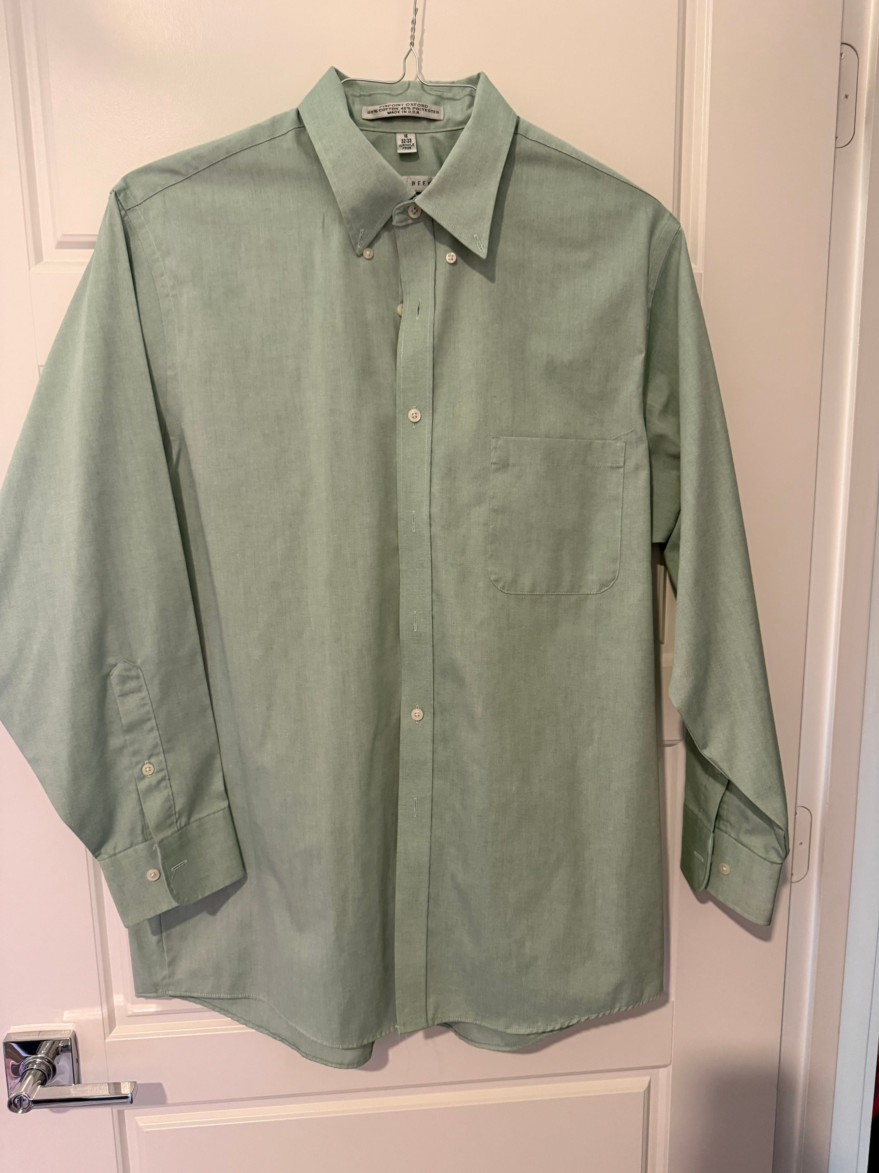Geoffrey Beene Pinpoint Oxford Shirt 16 32/33 Green