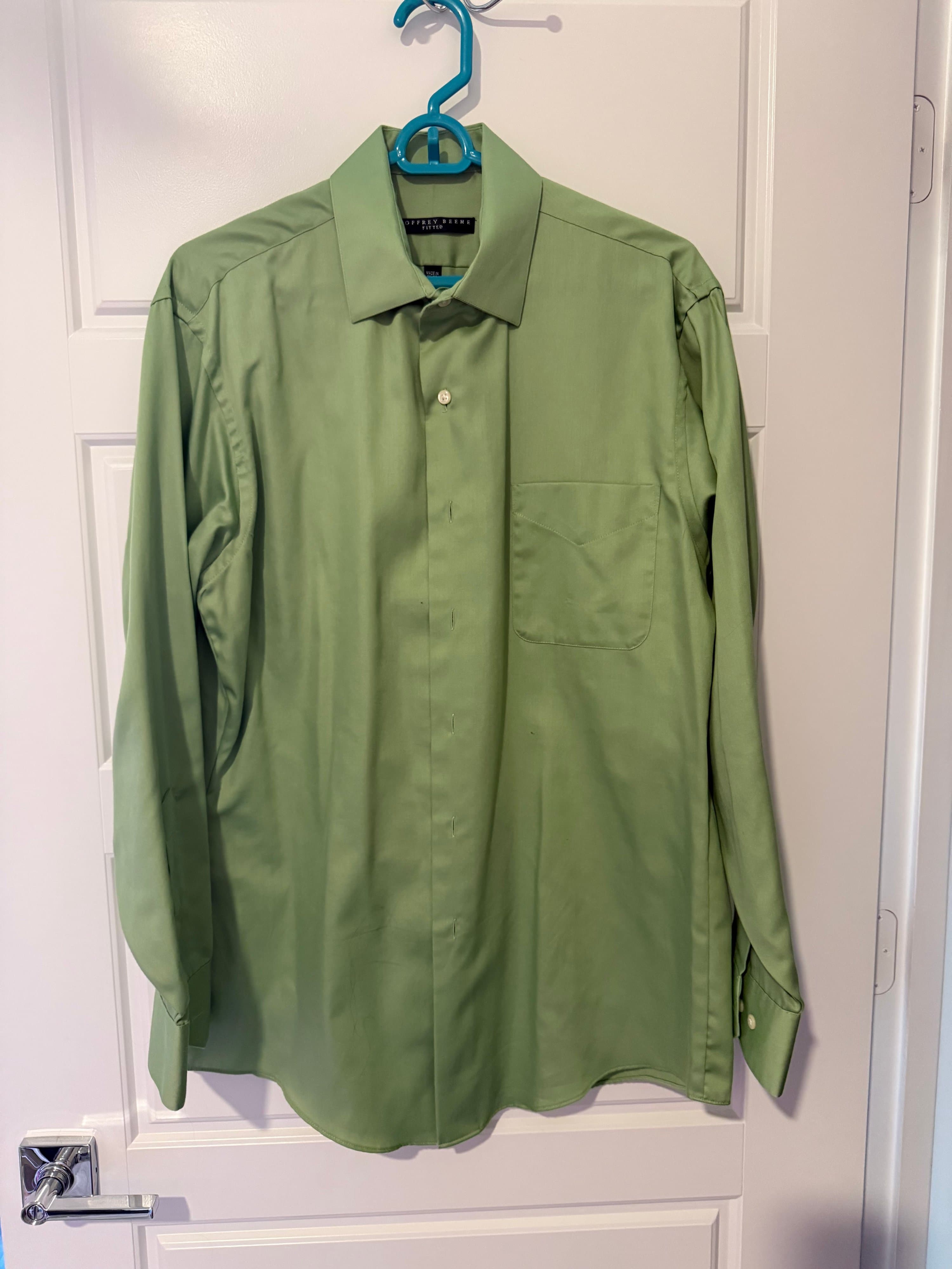Geoffrey Beene Fitted Shirt Large 16 32/33 Green