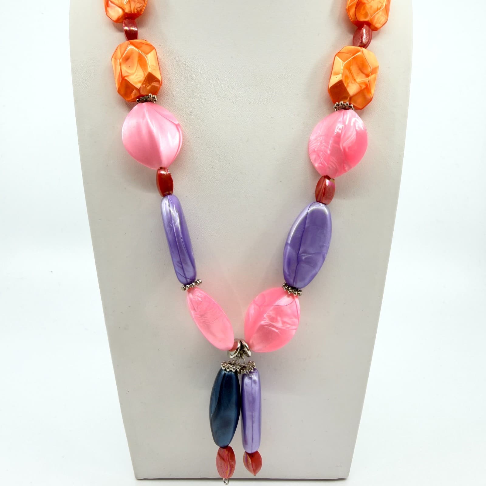 Vintage Chunky Beaded Necklace Pink Orange Purple Multicolor Statement Y2K 90s