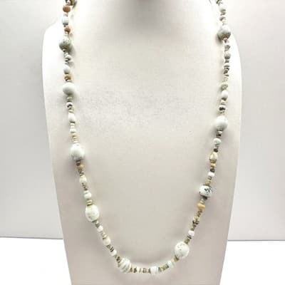 Vintage 90s Earth Tone Beaded Necklace Mixed Stone Boho Fashion Women's Jewelry