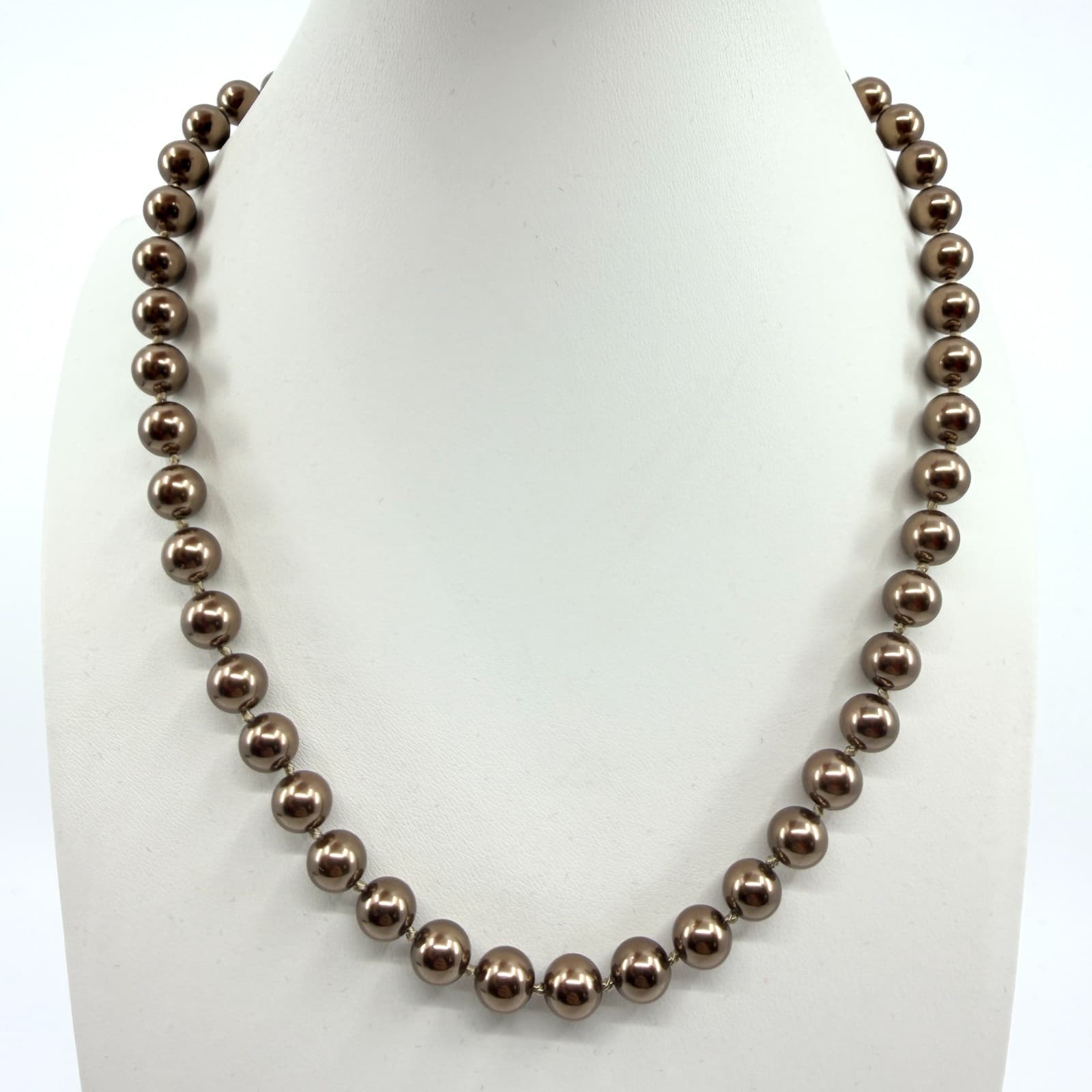 Vintage Brown Faux Pearl Necklace Bronze Metallic Bead Choker Statement Y2K 90s