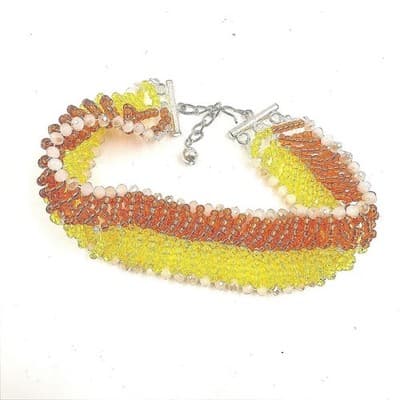 Vintage 90s Multicolor Seed Beaded Choker Necklace Silver Tone Women's Jewelry