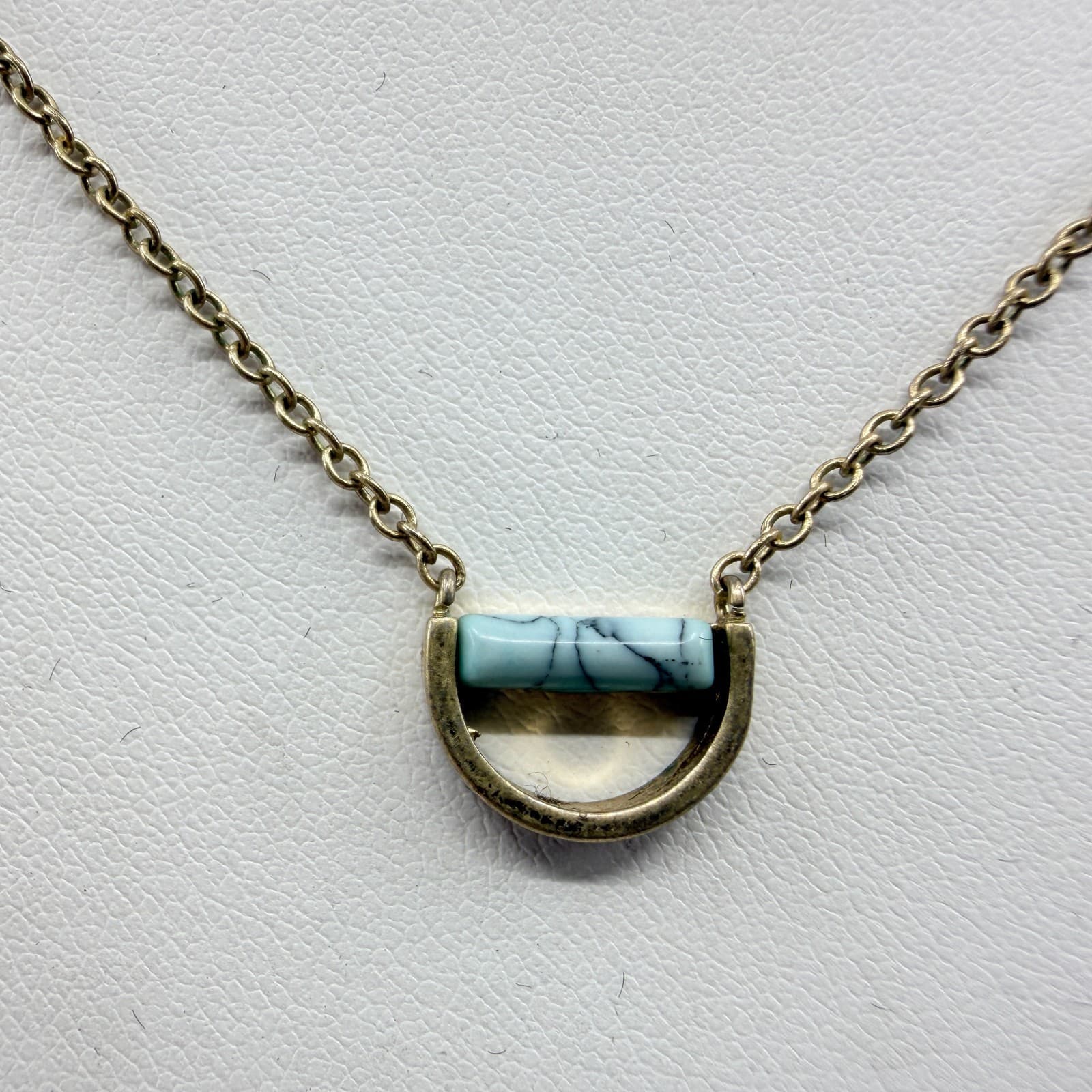 Vintage Gold Tone Blue Stone Necklace Dainty Minimalist Boho Y2K 90s Simple Bold
