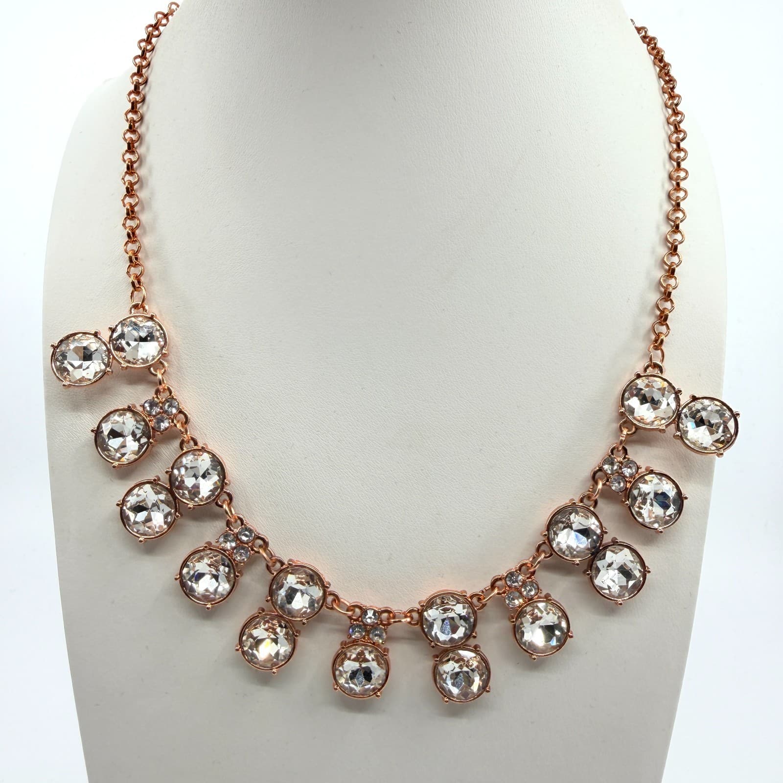 Vintage Rose Gold Tone Rhinestone Necklace Crystal Style Statement Y2K Glam 90s