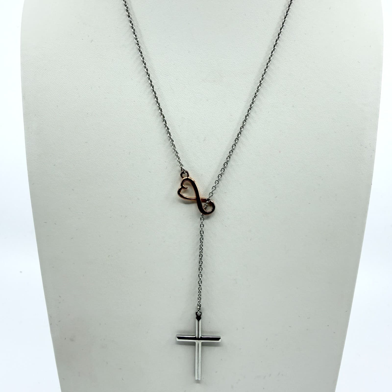 Vintage Silver Tone Cross Necklace Infinity Heart Two Tone Y Lariat Dainty Y2K