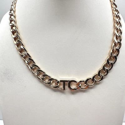 Vintage Y2K Tres Colori Gold Tone Chunky Curb Chain Necklace Statement Jewelry