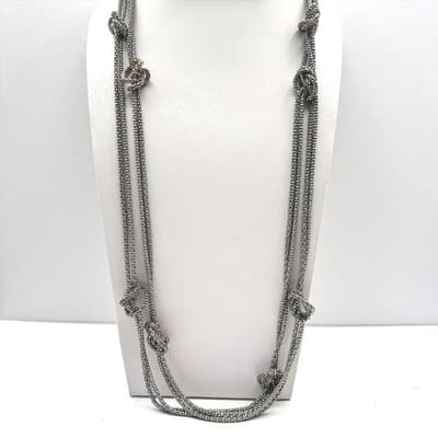 Vintage 90s Multi Strand Silver Tone Knotted Mesh Popcorn Chain Necklace Jewelry