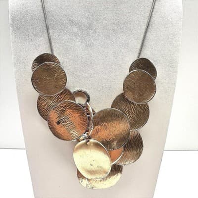 Vintage Y2K Gold Tone Hammered Disc Statement Bib Necklace Boho Women's Jewelry