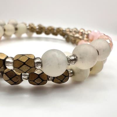 Vintage 80s Colors Glass Stone Beaded Stretch Alloy Bracelets Fashion Jewelry