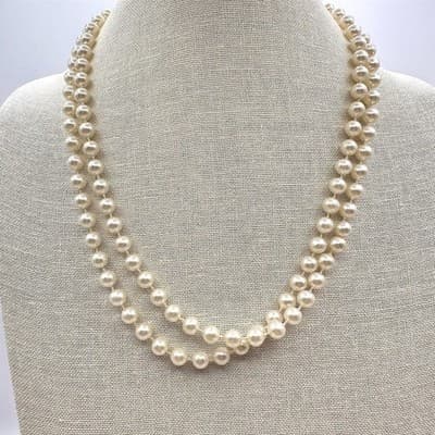 Vintage 90s Double Strand Faux Pearl Choker Necklace Classic Elegant Jewelry