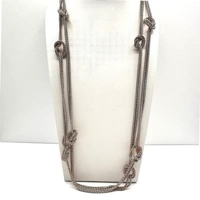 Vintage 90s Gold Tone Multi Strand Mesh Knot Chain Necklace Statement Jewelry