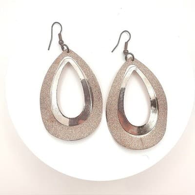 Vintage 80s Rose Gold Teardrop Dangle Earrings Glitter Shimmer Fashion Jewelry