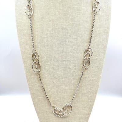 Vintage 90s Silver Tone Oval Link Station Chain Necklace Women's Classic Jewelry