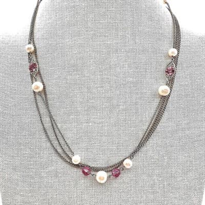 Vintage 90s Faux Pearl Gold Tone Multi Strand Chain Necklace Classic Jewelry