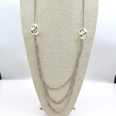 Vintage 90s Silver Tone Multi Strand Chain Link Statement Necklace Jewelry