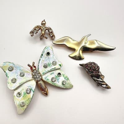 Vintage 80s Animal Bird Butterfly Brooch Pin Lot Rhinestone Enamel Retro Jewelry