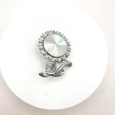Vintage 90s Silver Tone Sunflower Brooch Pin Iridescent Women's Classic Jewelry