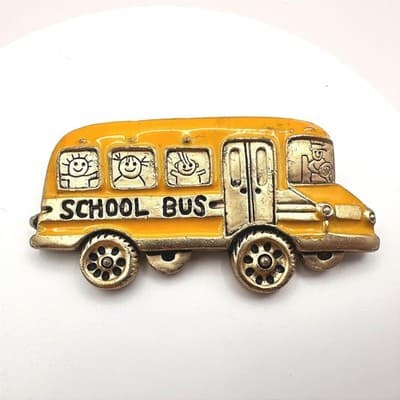 Vintage Y2K School Bus Brooch Pin Yellow Enamel Gold Tone Classic Jewelry