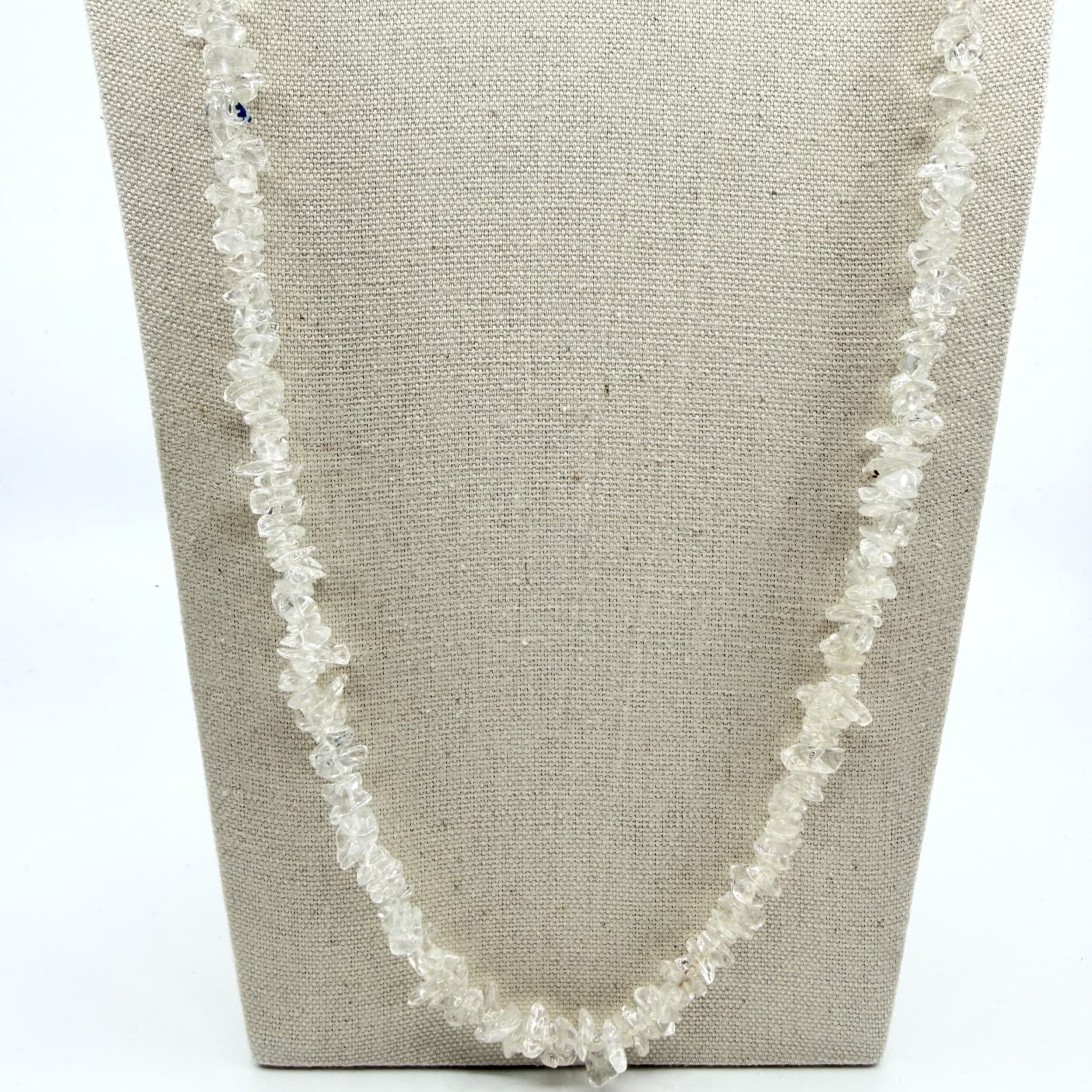 Vintage Clear Stone Chip Necklace Beaded Long Strand Boho Statement Y2K Retro