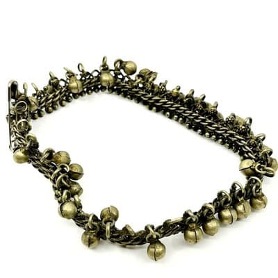 Vintage GULAB Silver & Gold Tone Bell Dangle Bracelet Boho Ethnic Tribal Classic