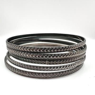 Vintage Y2K Textured Braided Gunmetal Bangle Set Boho Women's Classic Jewelry