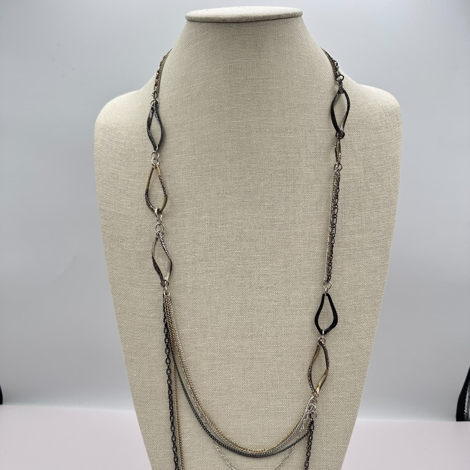 Vintage Y2K Filigree Links Multi Layered Chain Necklace Boho Women's Jewelry