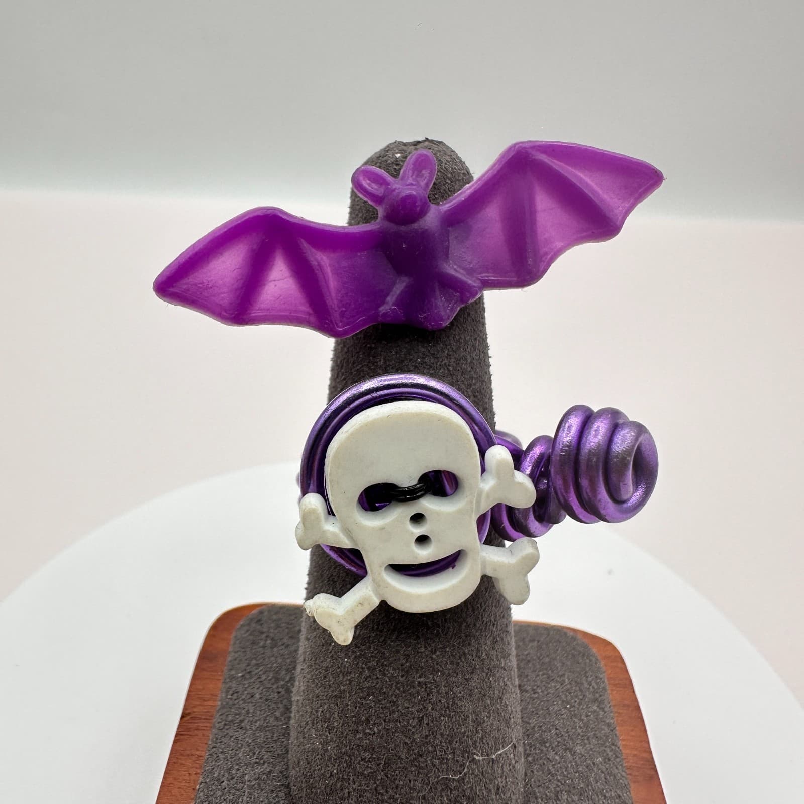 Vintage Y2K Purple Bat & Crossbones Ring Set Halloween Wire Wrap Women's Jewelry