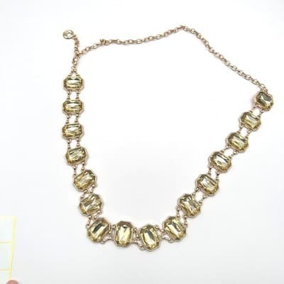 Vintage Y2K Gold Tone Emerald Cut Yellow Rhinestone Statement Necklace Jewelry