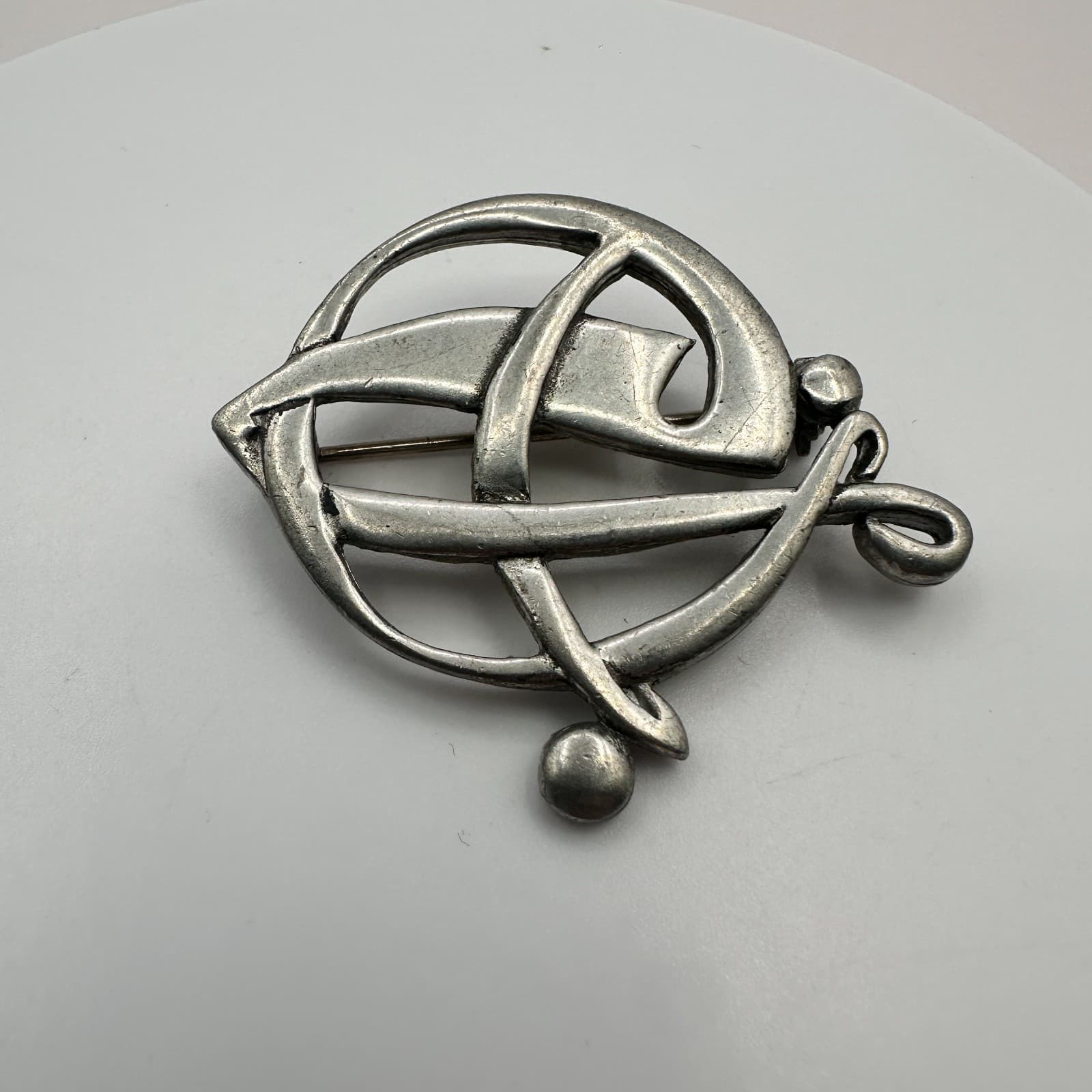 Vintage 80s SilverTone Abstract Geometric Brooch Pin Modernist Brutalist Fashion
