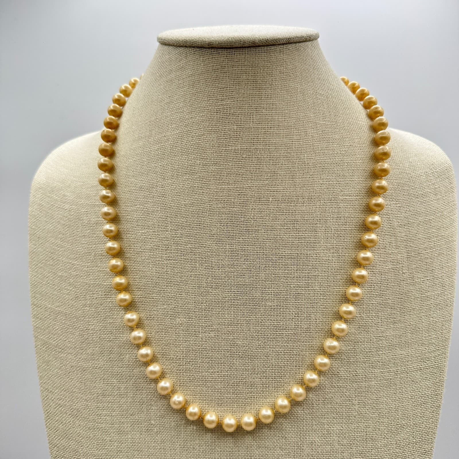 Vintage 90s Golden Faux Pearl Necklace Strand Champagne Color Gold Tone Jewelry