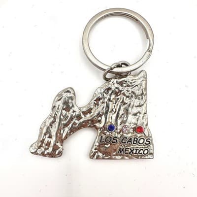 Vintage 90s Los Cabos Mexico Keychain Silver Tone Rhinestone Fashion Jewelry