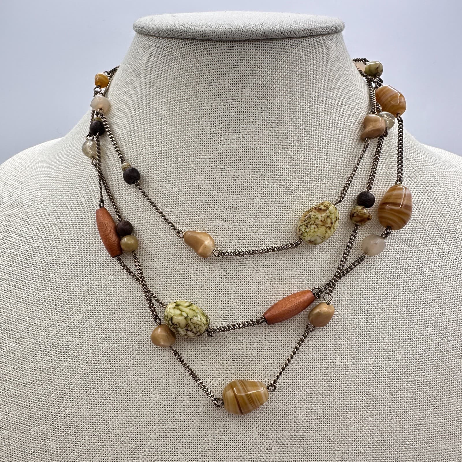 Vintage Y2K Gold Tone Multi Strand Beaded Necklace Women's Classic Jewelry