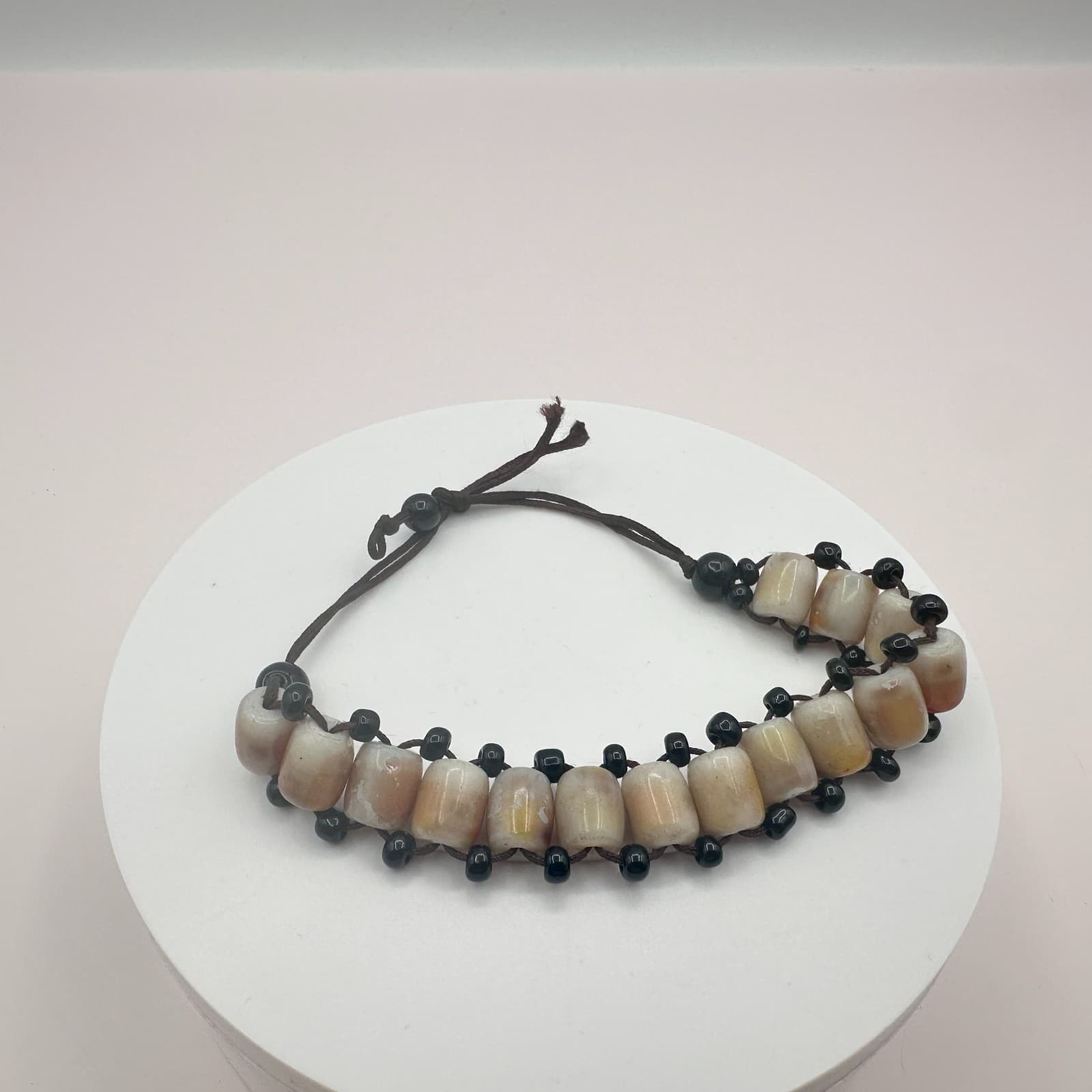 Vintage 90s Boho Black Seed Beaded Bracelet Statement Women's Classic Jewelry