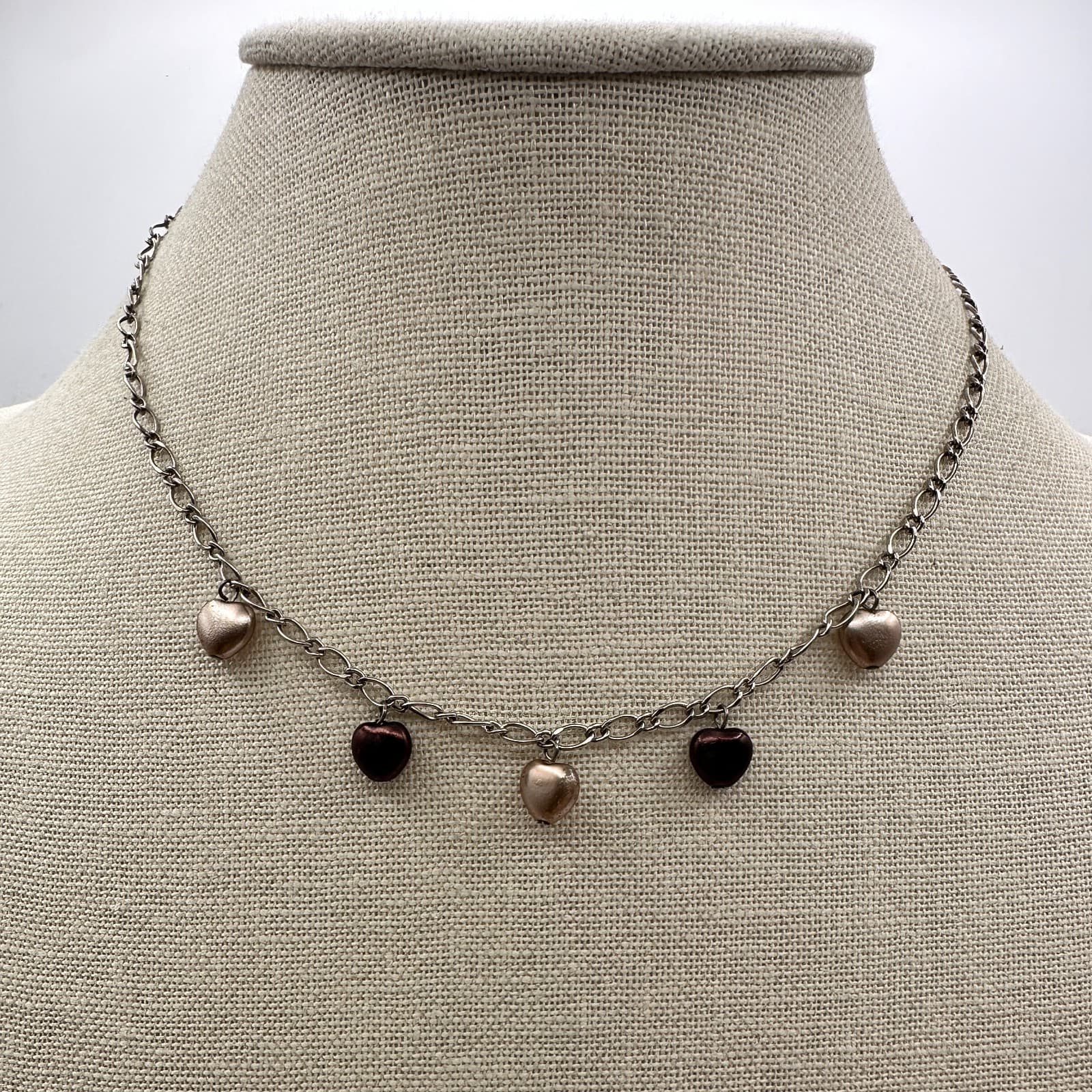 Vintage Y2K Silver Tone Multi Heart Charm Necklace Retro Women's Classic Jewelry