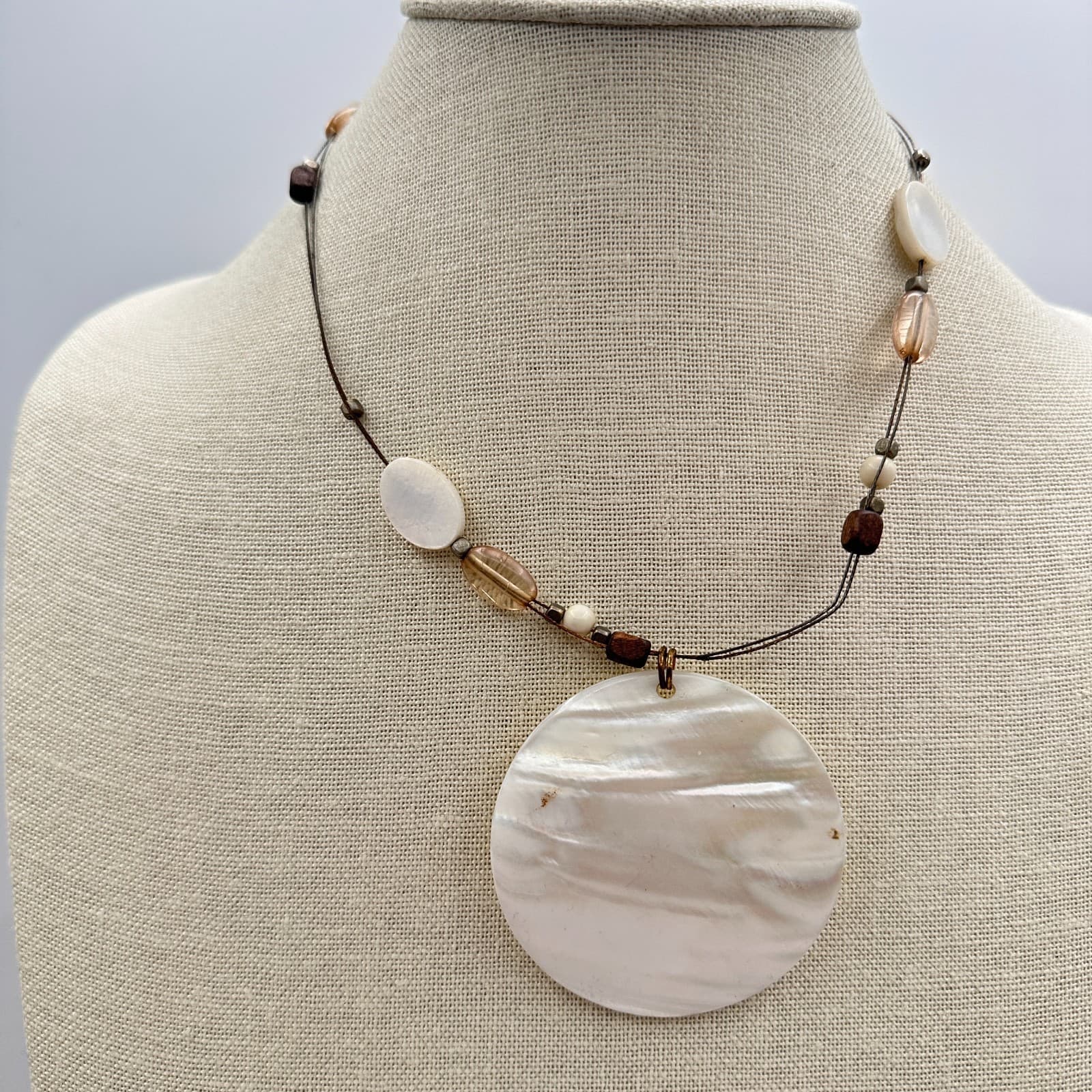 Vintage Y2K Express Mother of Pearl Statement Necklace Beaded Boho Jewelry