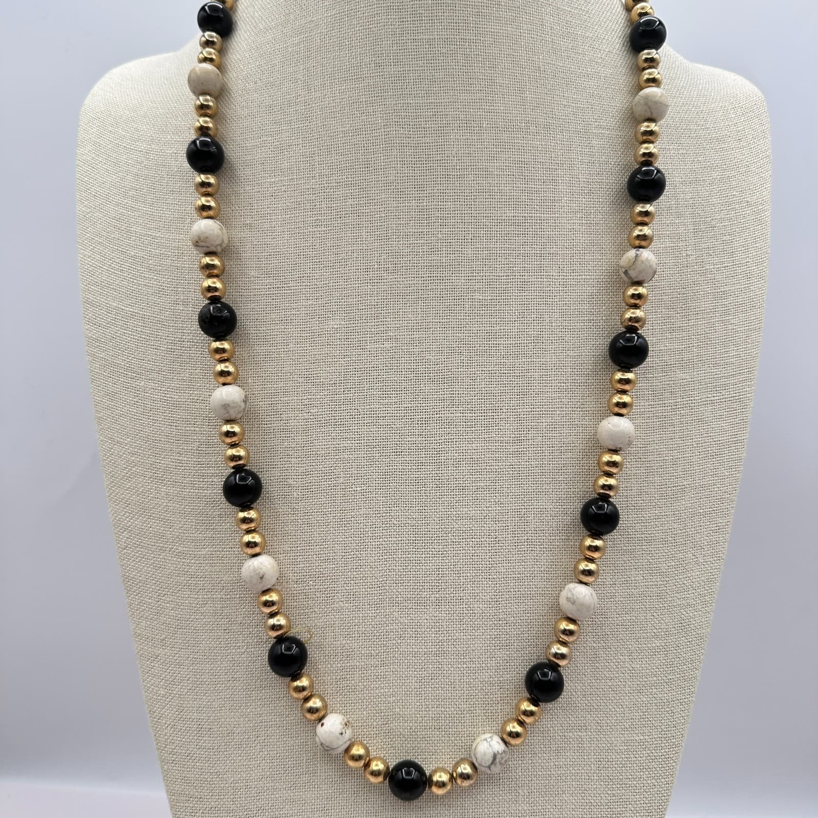 Vintage 90s Gold Tone Beaded Necklace Boho Statement Women's Classic Jewelry