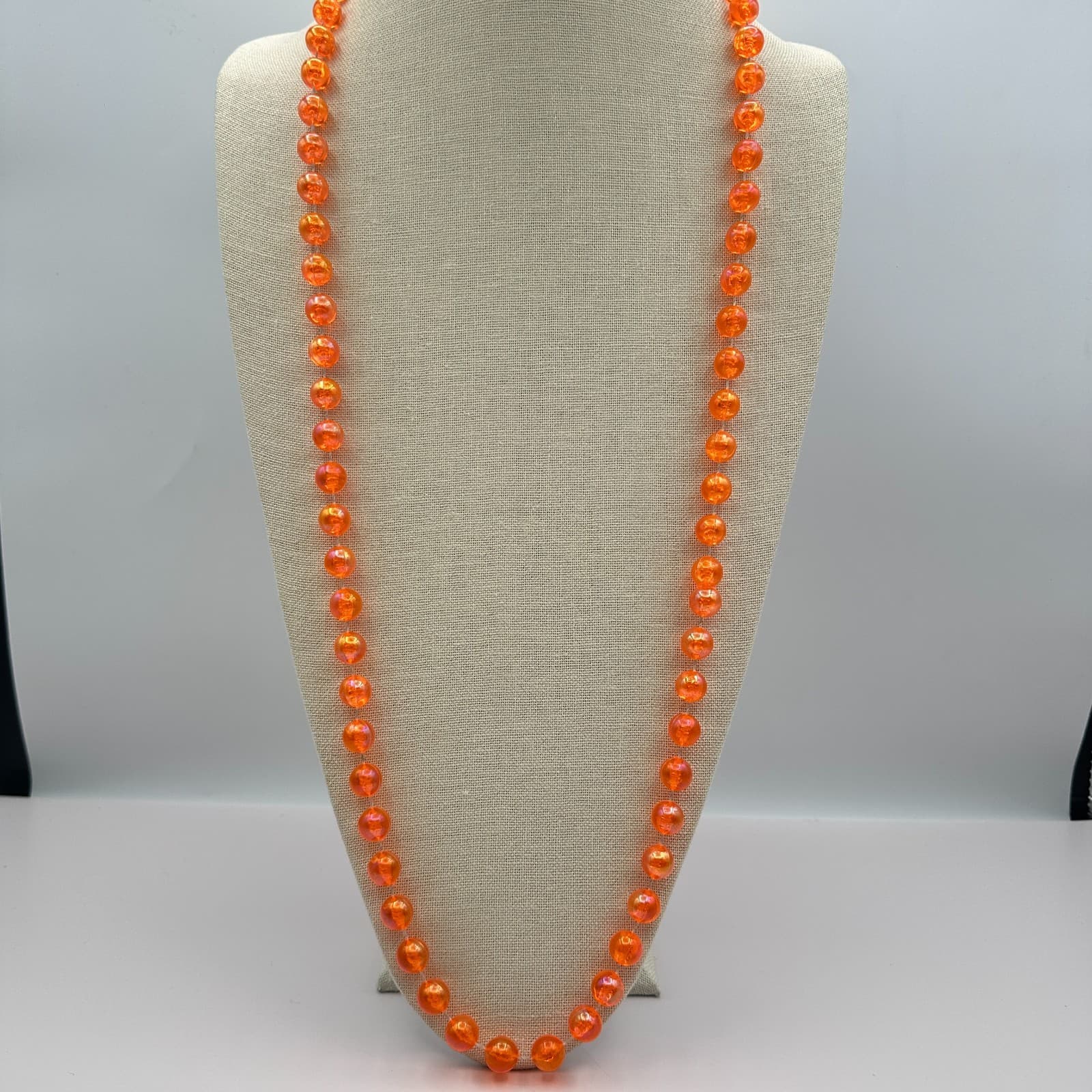 Vintage 80s Orange Faceted Bead Necklace Sparkly Plastic Pearl Costume Jewelry