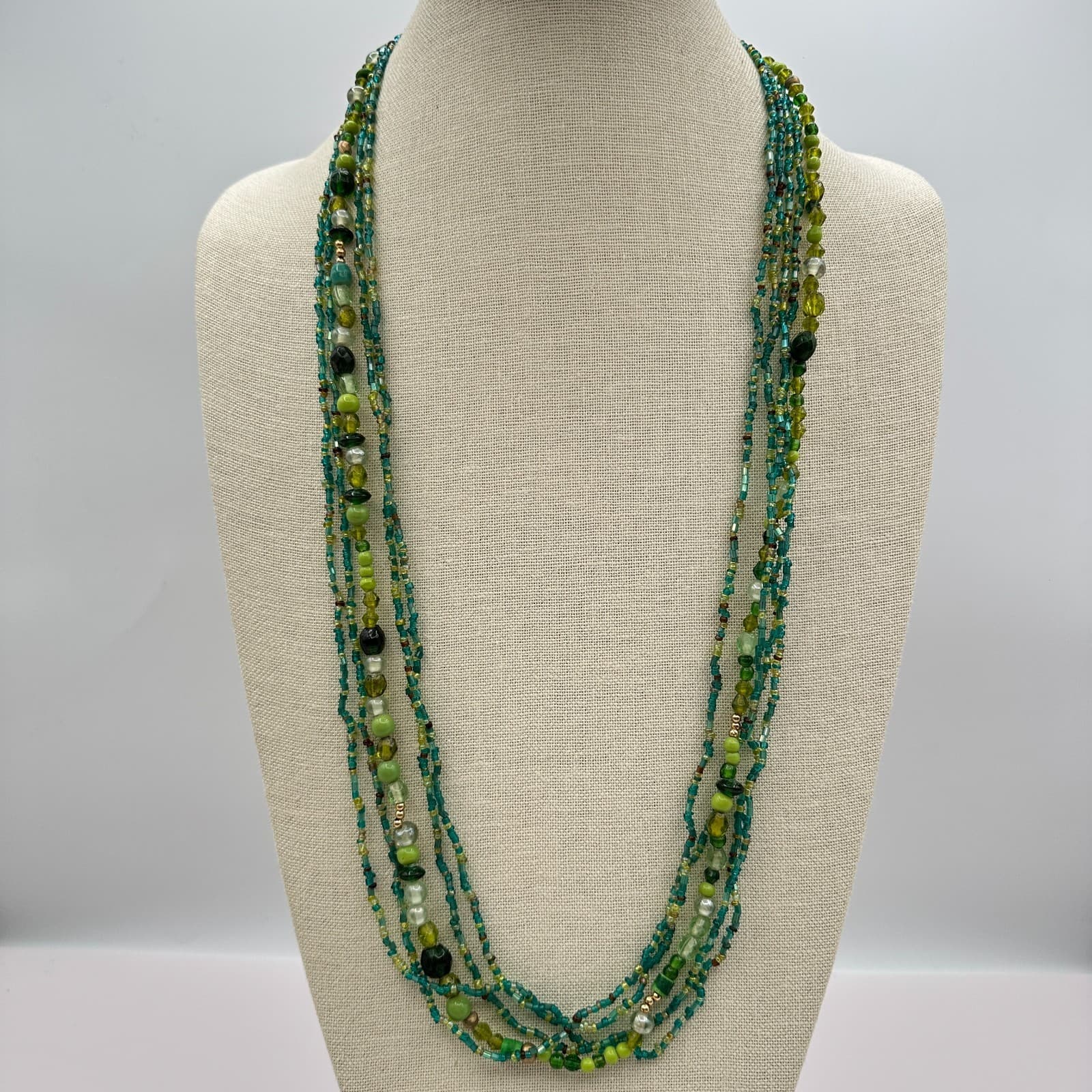 Vintage 90s Gold Tone Beaded Multi-Strand Necklace Women's Classic Jewelry